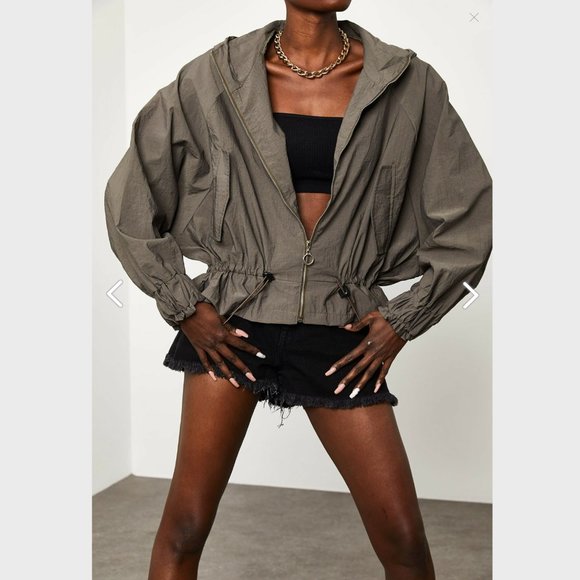 Gray Bat Raincoat with Drawstring Waist - Picture 6 of 12